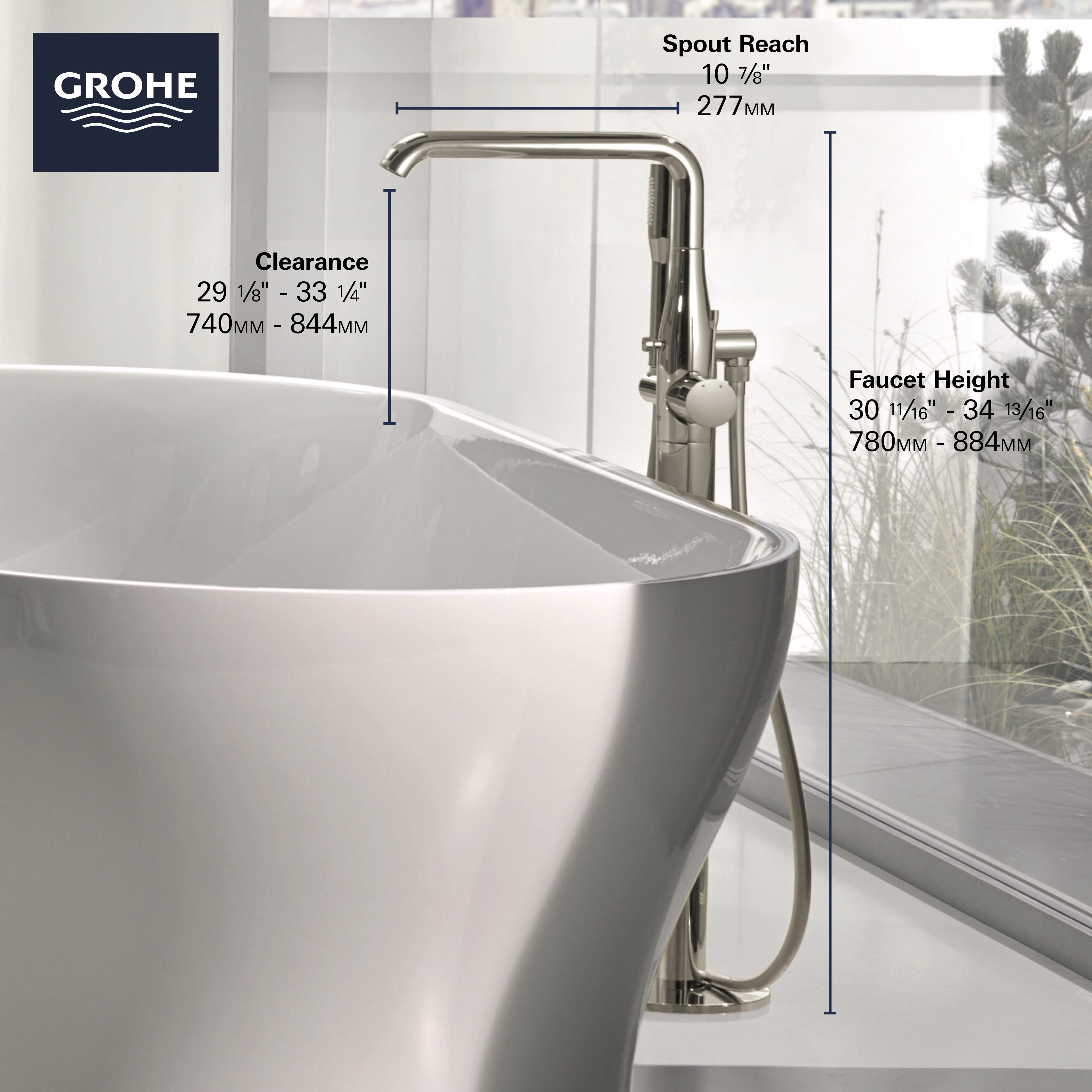 Single Handle Freestanding Tub Faucet with 175 GPM Hand Shower GROHE BRUSHED COOL SUNRISE